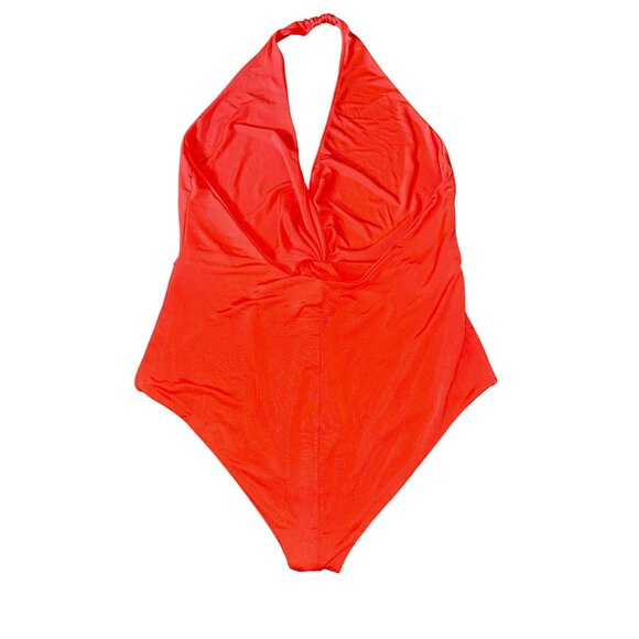 Bright Orange Plunge Halter Bodysuit Large Stretch Sexy Retro Pinup Dancer Cute - Picture 2 of 7